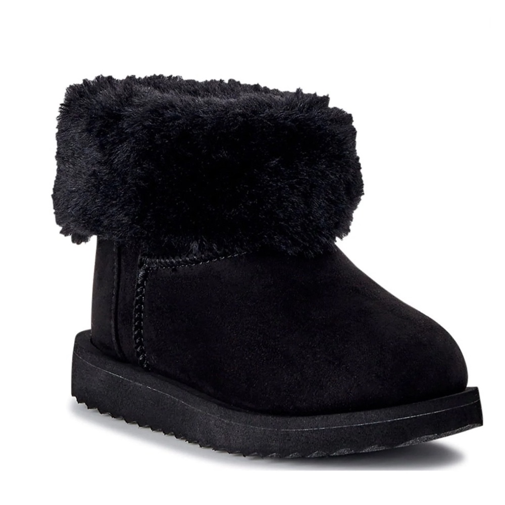 Toddler Girls All Black Faux Shearling Fur Boots
